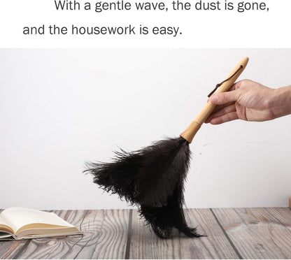 Ostrich Feather Duster for Cleaning-Furniture Dusters with Handle Ddzmz Hand Duster with Fluffy Natural Genuine Feather Reusable Household Duster, Gray and Brown(Length 16")
