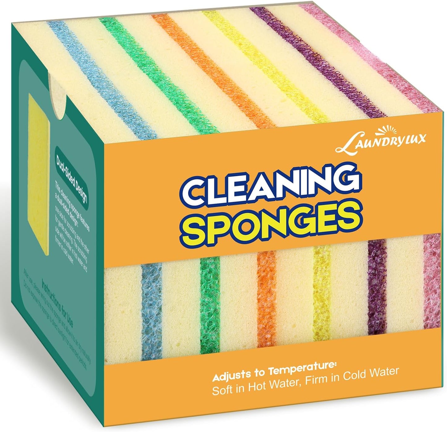 LAUNDRYLUX Scrub Sponge, Dual-Sided Temperature-Responsive Scrubber - Non-Scratch - Multipurpose Dish Sponges for Kitchens, Bathrooms, and Outdoor Use - 3 Pack