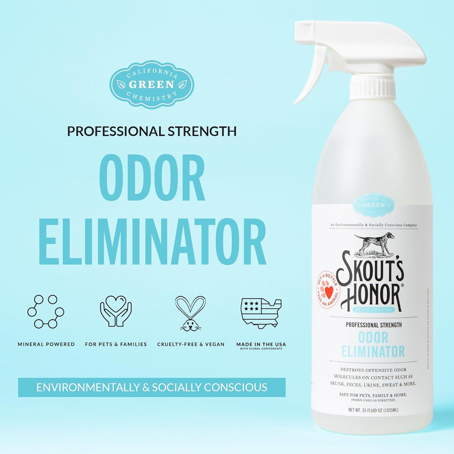 Skout's Honor Skunk Odor Eliminator for Pets, Indoor, and Outdoor Surfaces – Eliminate Skunk Spray Odor, Eco-Friendly, Cruelty-Free Solution for Pets and Surfaces, 32 oz