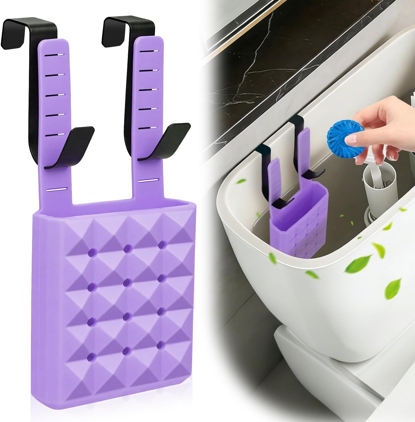 Adjustable Toilet Tank Cleaning Tablet Holder-Hanging Silicone Basket Carrier with Rustproof Hooks for Bowl Cleaner & Bleach Tablet Organizer, Accessory Fit Up to 7" Water Level