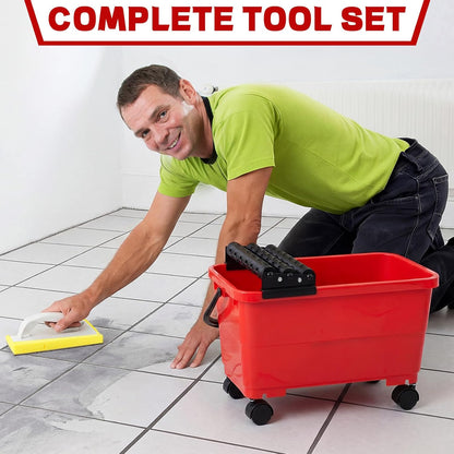 Lasnten 6 Gallon Grout Cleaning System Grouting Bucket with 3 Spiral Rollers Sponge and Rubber Trowel Grout Cleaner Tool Set for Ceramic Tile Work, 6 Gallon Capacity