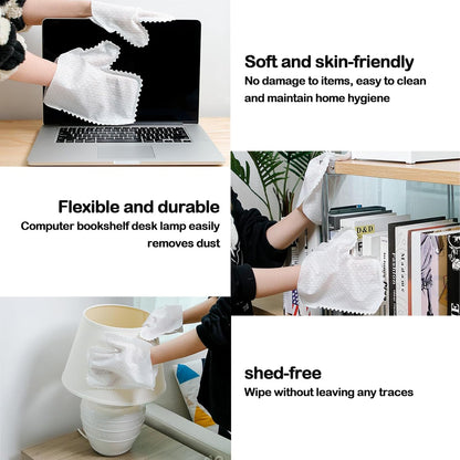 60 Pieces White Microfiber Dusting Gloves – Artisan Dusting Mitt, Dual-Sided Disposable, Grabs and Locks in Dust & Pet Hair, Replaces Dust Wipes & Feather Dusters, Safe for Sensitive Surfaces