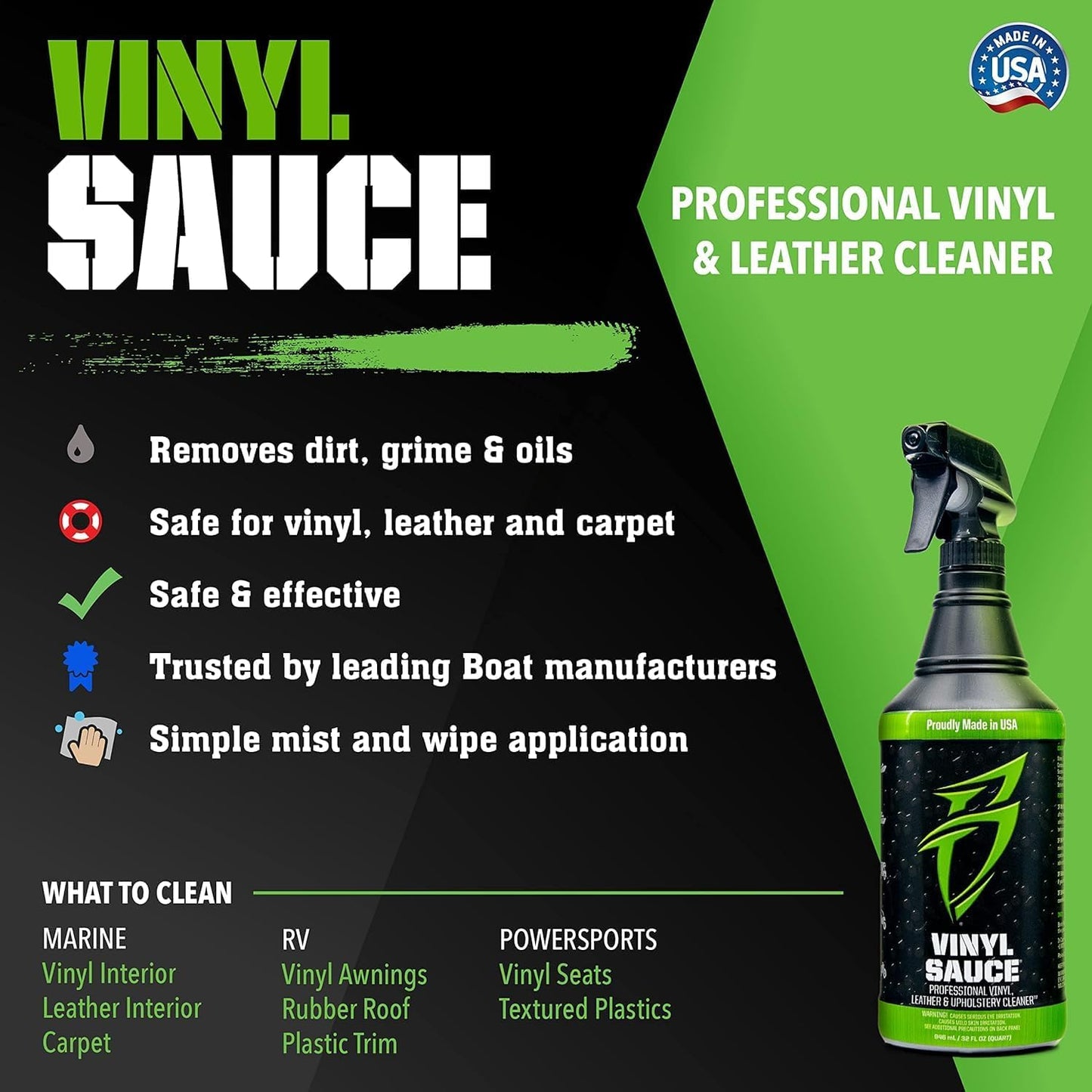 Boat Bling VS-0032 Vinyl Sauce Premium Vinyl and Leather Cleaner, 32 Oz., for Boats, RVs, Powersport Vehicles and More