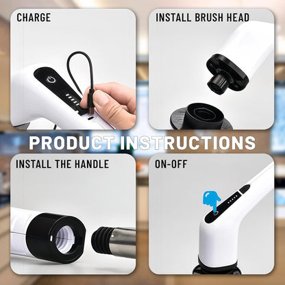 Electric Spin Scrubber- Ditch The Scrubbing! Long Handle Shower Scrubber with 9 Replaceable Heads - 2 Speed Cordless Brush Ensures Long Battery Life, Modern White Design!
