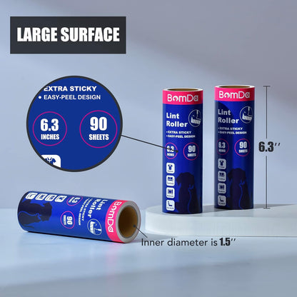 6.3" Extra-Sticky Extendable Lint Roller – Giant Roller for Pet Hair, Carpet & Floor, Long Handle Reaches Under Furniture, Strong Adhesive for Clothes & Dog Cat Hair Remover