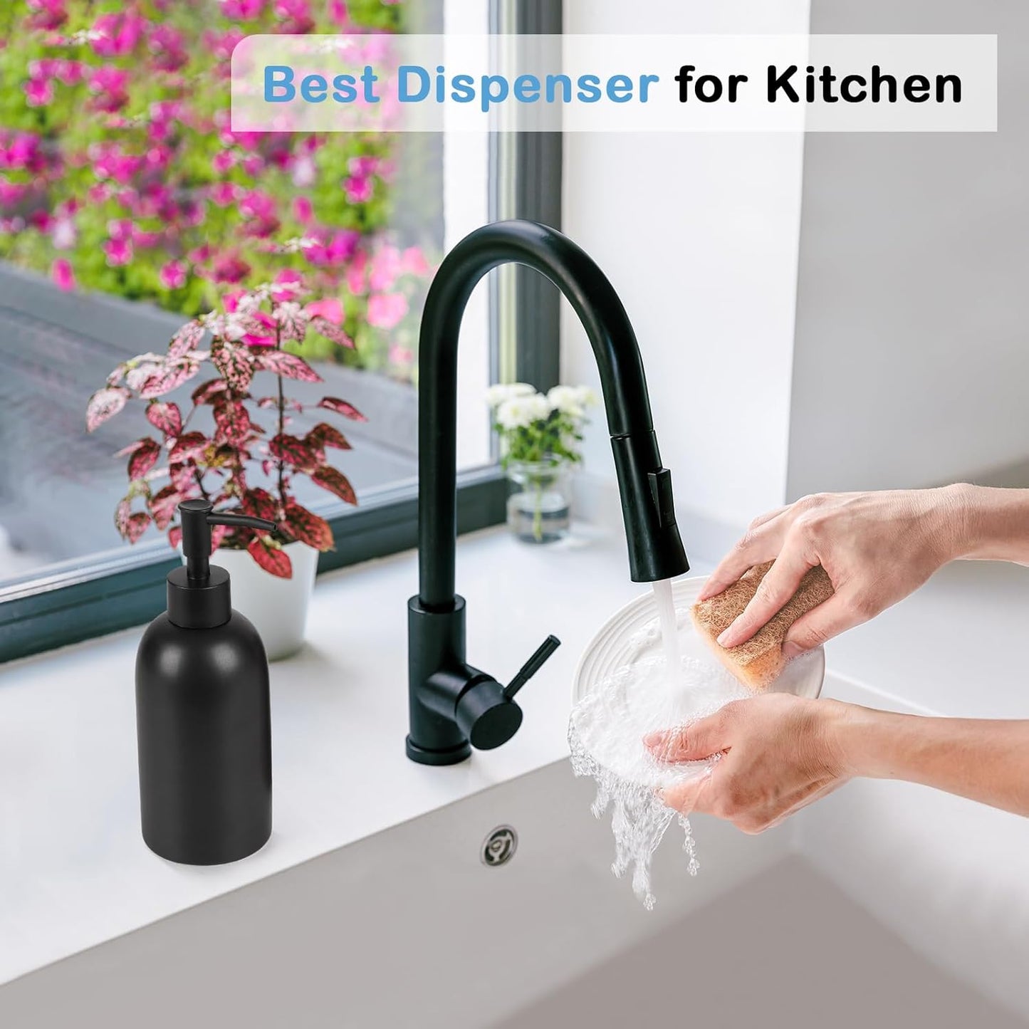 Natheeph Dish Soap Dispenser, Hand Soap Dispenser Ceramic Bottle, Refillable Liquid Great for Kitchen Dish Soap, Hand Soap, Essential Oil & Lotion (Bright White)