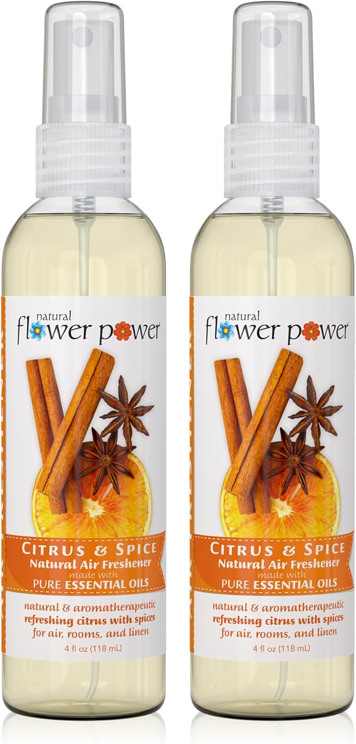 Natural Flower Power Air Freshener Spray - Odor Eliminator with Essential Oils for Home, Car & Fabric - Cruelty Free & Vegan - Variety Pack - Citrus & Spice + Lavender + Lemongrass - 3 x 4 fl oz