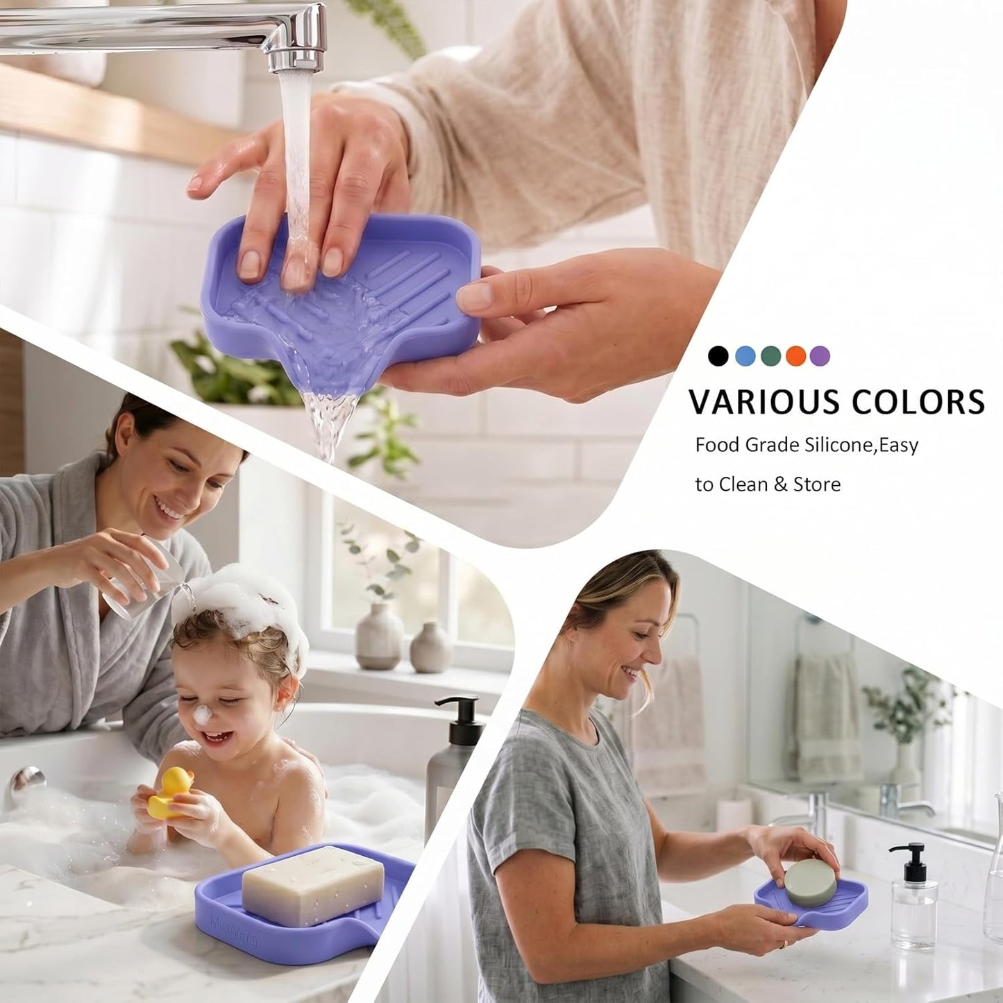 MicoYang Silicone Bathroom Soap Dishes with Drain Spout-Bathroom and Kitchen Sink Organizer,Sponge Holder,Dish Soap Tray,Perfect for Dispenser,Scrubber,Bottle,Cup on Sink or Counter-Black 4.9"×3.2"