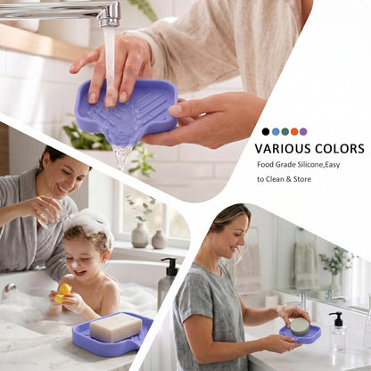 MicoYang Silicone Bathroom Soap Dishes with Drain Spout-Bathroom and Kitchen Sink Organizer,Sponge Holder,Dish Soap Tray,Perfect for Dispenser,Scrubber,Bottle,Cup on Sink or Counter-Black 4.9"×3.2"