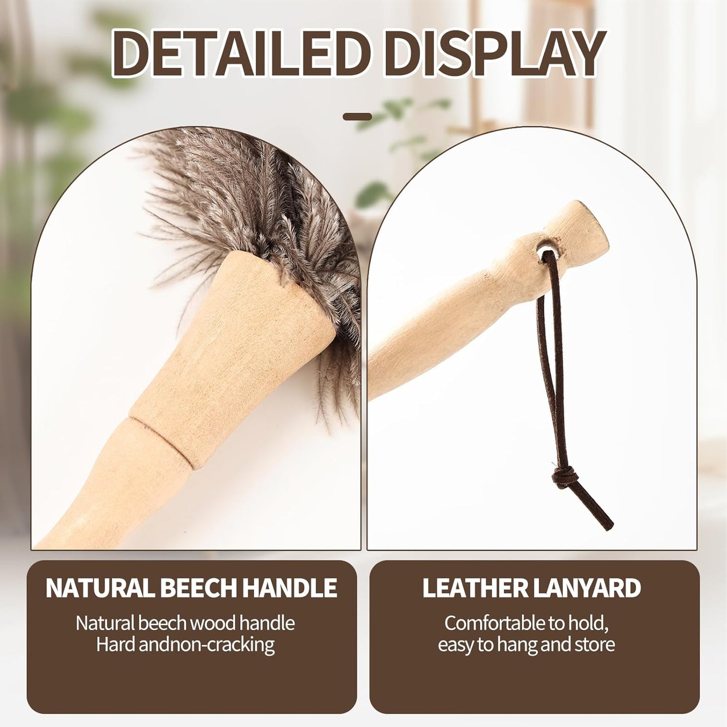 Ostrich Feather Duster 12 Inch Handheld Duster Supplies, Wooden Handle Feather Duster for Cleaning Keyboard Home Car Office (Champagne)