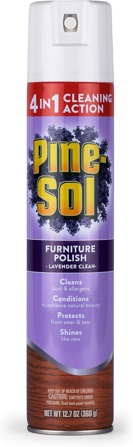 Pine-Sol Furniture, Polish 4in1 Cleaning Action Wood Polish Spray Wood Polish Spray for Your Cleans Conditions Protects and Shines Ounces Original Pine Scent, Yellow, Lemon, 12.7 Fl Oz