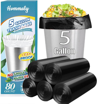 Hommaly 2 Gallon (1.8-2 Gal)120 pcs Small Clear Trash Bags, Strong 1.8 Gallon Garbage Bags, Bathroom Trash Can Bin Liners Unscented, Mini Plastic Bags for Office, Waste Basket Liner,Fit 6,7,8 Liters