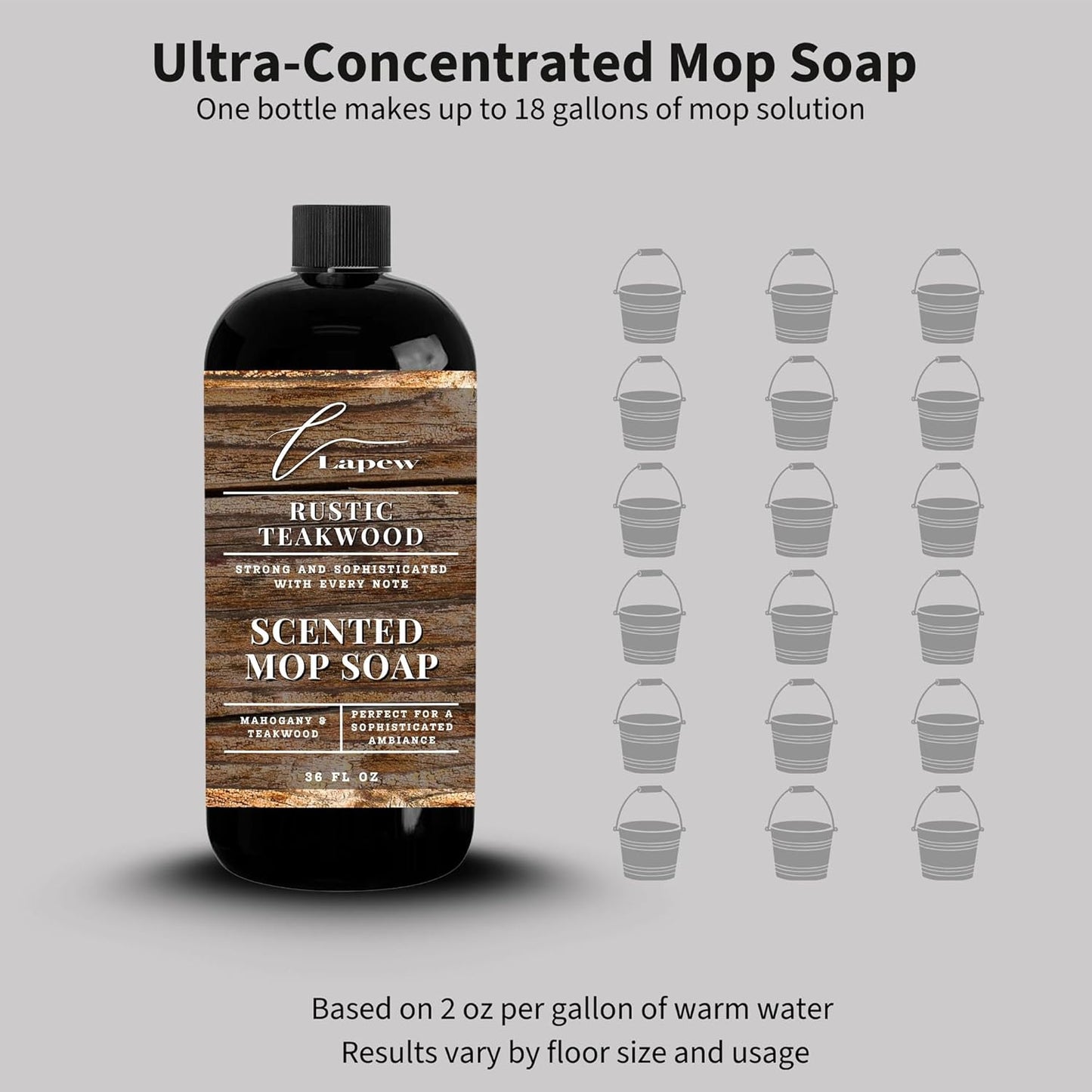 Lapew Santal Scented Mop Soap - Luxury Floor Cleaner Concentrate for Mopping Tile, Laminate, Vinyl & Hardwood | Streak-Free, Low-Foam | 36 oz - Colors C