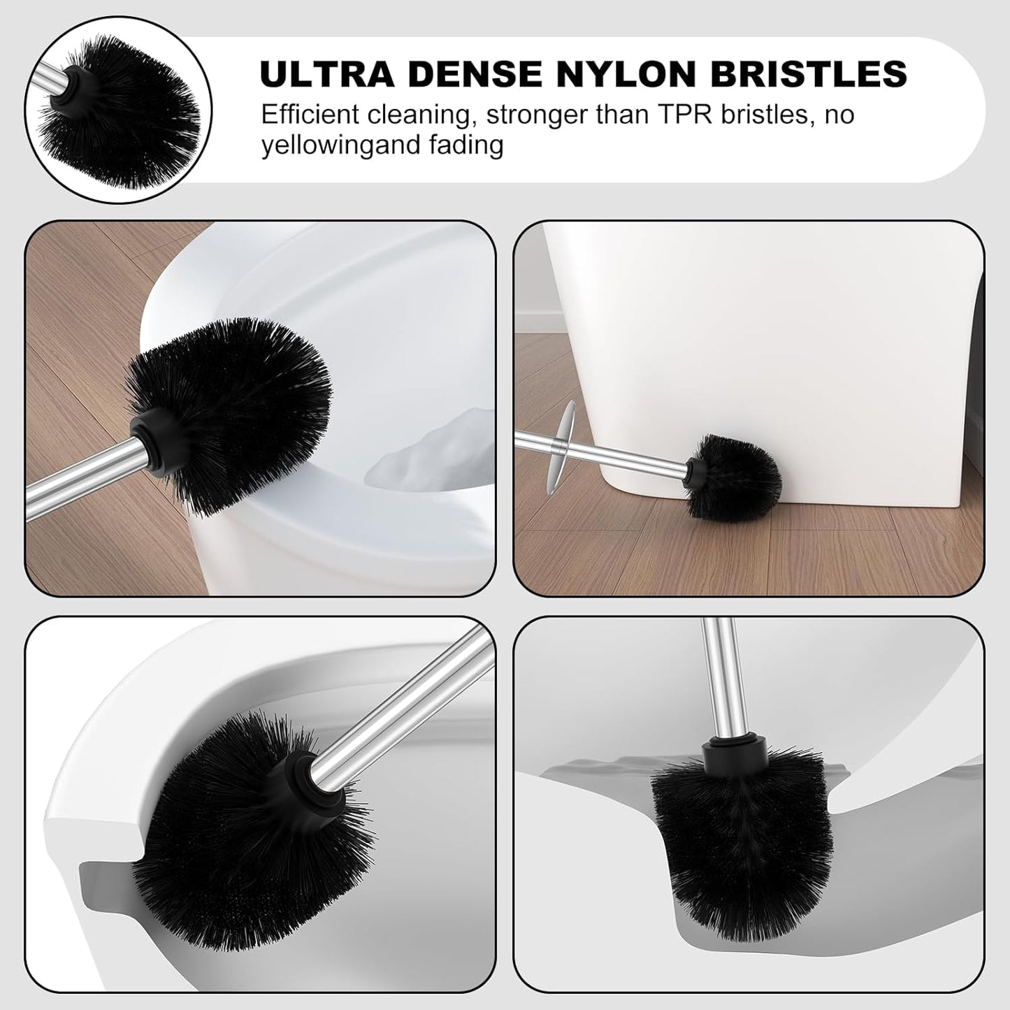 Bronze Toilet Brush and Holder Set，Stainless Steel Heavy Duty Toilet Bowl Brush，Extra Long Handled Modern Toilet Cleaner Brush, Removable Inner Bowl, and Splash Protection