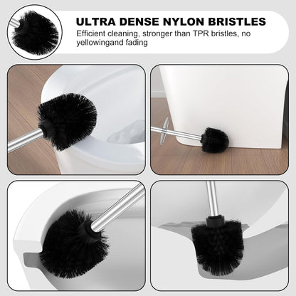 Bronze Toilet Brush and Holder Set，Stainless Steel Heavy Duty Toilet Bowl Brush，Extra Long Handled Modern Toilet Cleaner Brush, Removable Inner Bowl, and Splash Protection