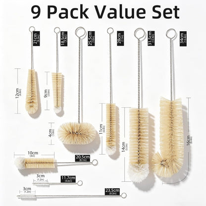 Masthome 9 Pieces Bottle Brush Set, Long Handle Bottle Cleaner for Washing Narrow Neck Wine/Beer Bottle, Hummingbird Feeder, Baby Bottle, Sports Bottle, Thermos, Flask