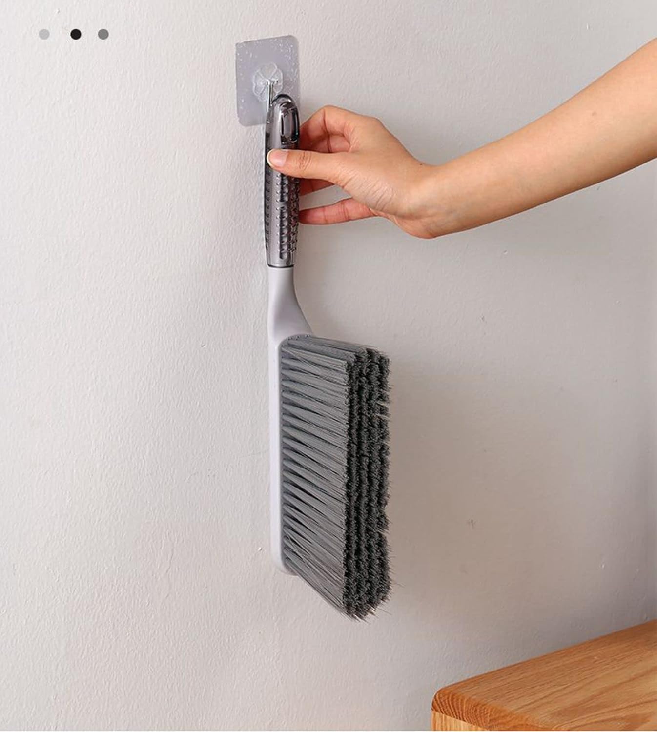 Hand Broom, 14 inch Large Counter Duster, Slightly Stiff Plastic Bristle Brush with Long Handle, Sweep for Furniture, Floor, Bench, Carpet, Woodworking, Patio, Home, Shop(Gray, 14 inch)