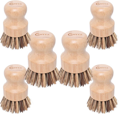 Bamboo Dish Brush with Handle - Soft Bristle, Non Toxic Dish Scrubber Compostable & Sustainable Bamboo Scrub Brush for Dishes, Pots and Pans