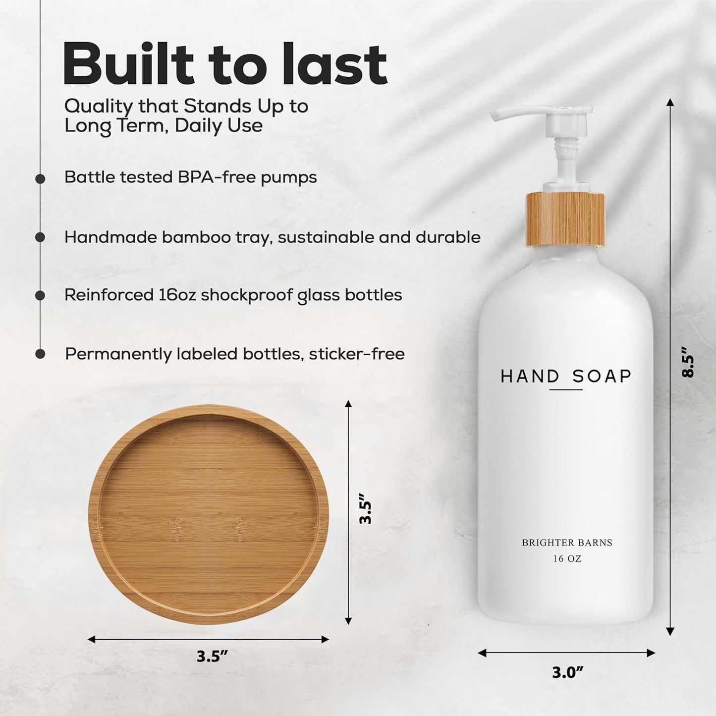 Clear Glass Dish Soap Dispenser by Brighter Barns - Kitchen Sink Set With Bamboo Tray - Modern Decor and Accessories, Minimalist Neutral Home (Clear)