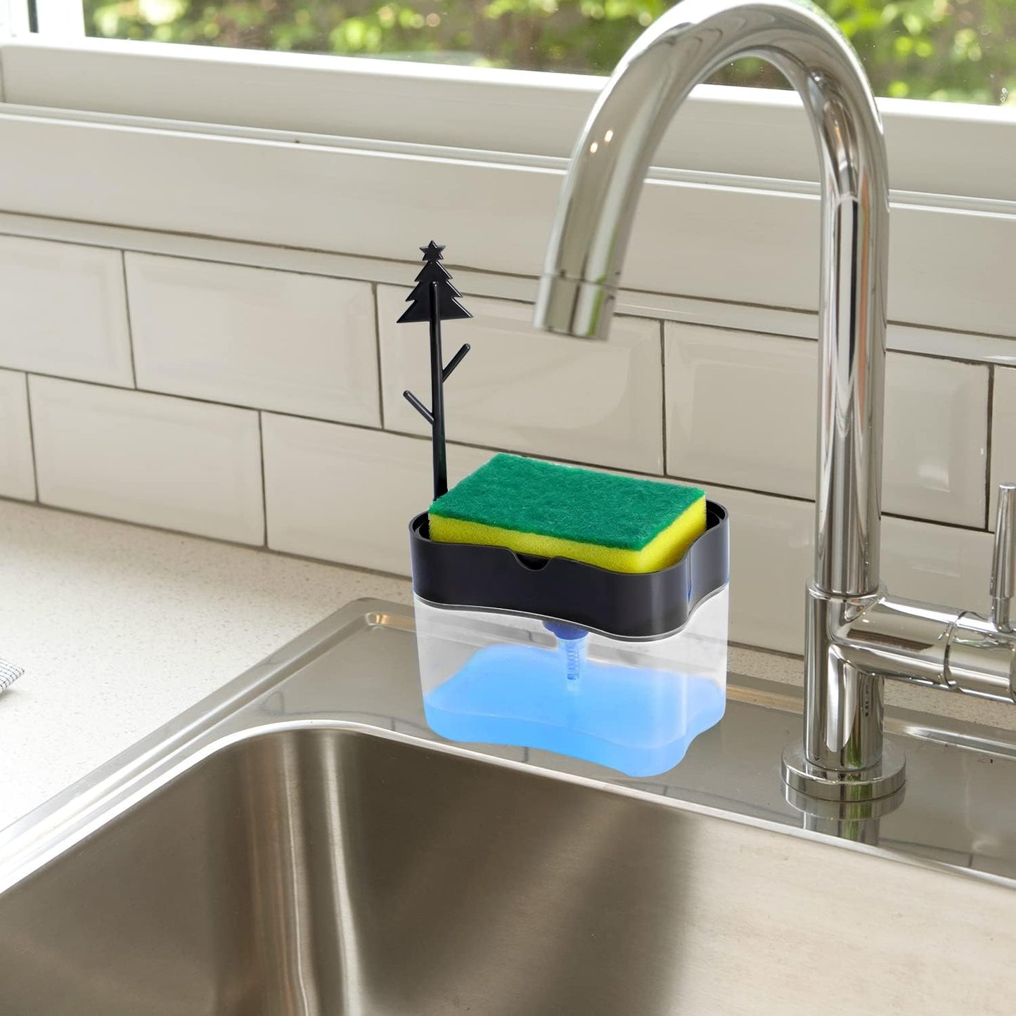 New 2026 Version Soap Dispenser with Added Features - Premium Quality Dish Soap Dispenser - Countertop Kitchen Soap Dispenser, Sink Dish Washing 13 Ounces (Sponge Included)