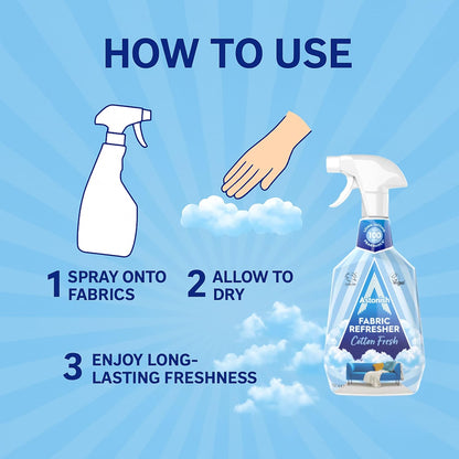 Astonish Fabric Refresher Cotton Fresh, 750ml Trigger Spray Bottle – Long-Lasting Odor Neutralizer for Curtains, Carpets & Upholstery – Encapsulated Fragrance Technology for Up to 100 Days Freshness