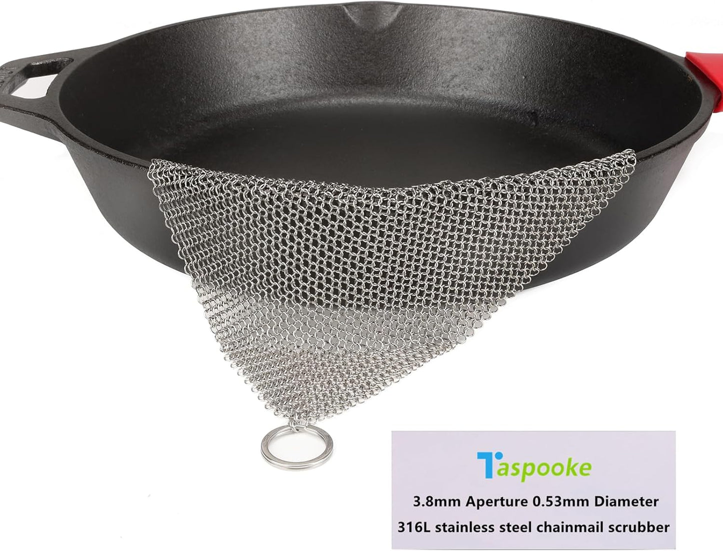 Cast Iron Cleaner and Chainmail Skillet Scrubber - 4''x4'' Upgraded 3.8mm Small Ring, 316L Stainless Steel Fine Rings - Durable Scraper for Skillets, Pans, Griddles & Containers