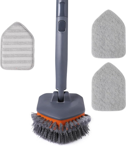 CLEANHOME Tile Tub Scrubber Brush with 3 Different Function Cleaning Heads and 56" Extendable Long Handle-No Scratch Shower Scrubber for Cleaning Bathroom Kitchen Toilet Wall,Bathtub,Sink,Grey