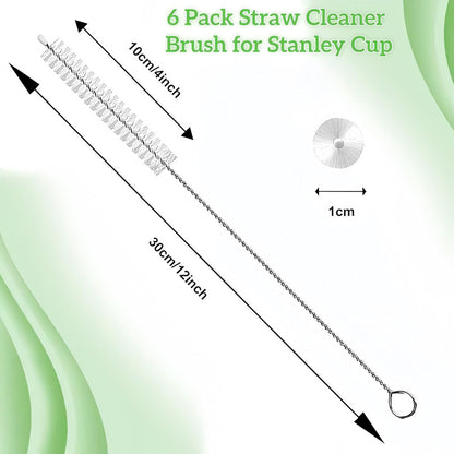 6 Pack Straw Cleaner Brush Set | 12 Inch 300mm Extra Long Straw Brush & Bottle Brush for Deep Cleaning | Compatible with Reusable Straws, Stanley Cup, Tumblers, Water Bottles | 4 Inch 100mm Bristles