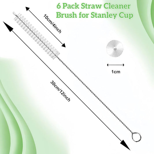6 Pack Straw Cleaner Brush Set | 12 Inch 300mm Extra Long Straw Brush & Bottle Brush for Deep Cleaning | Compatible with Reusable Straws, Stanley Cup, Tumblers, Water Bottles | 4 Inch 100mm Bristles