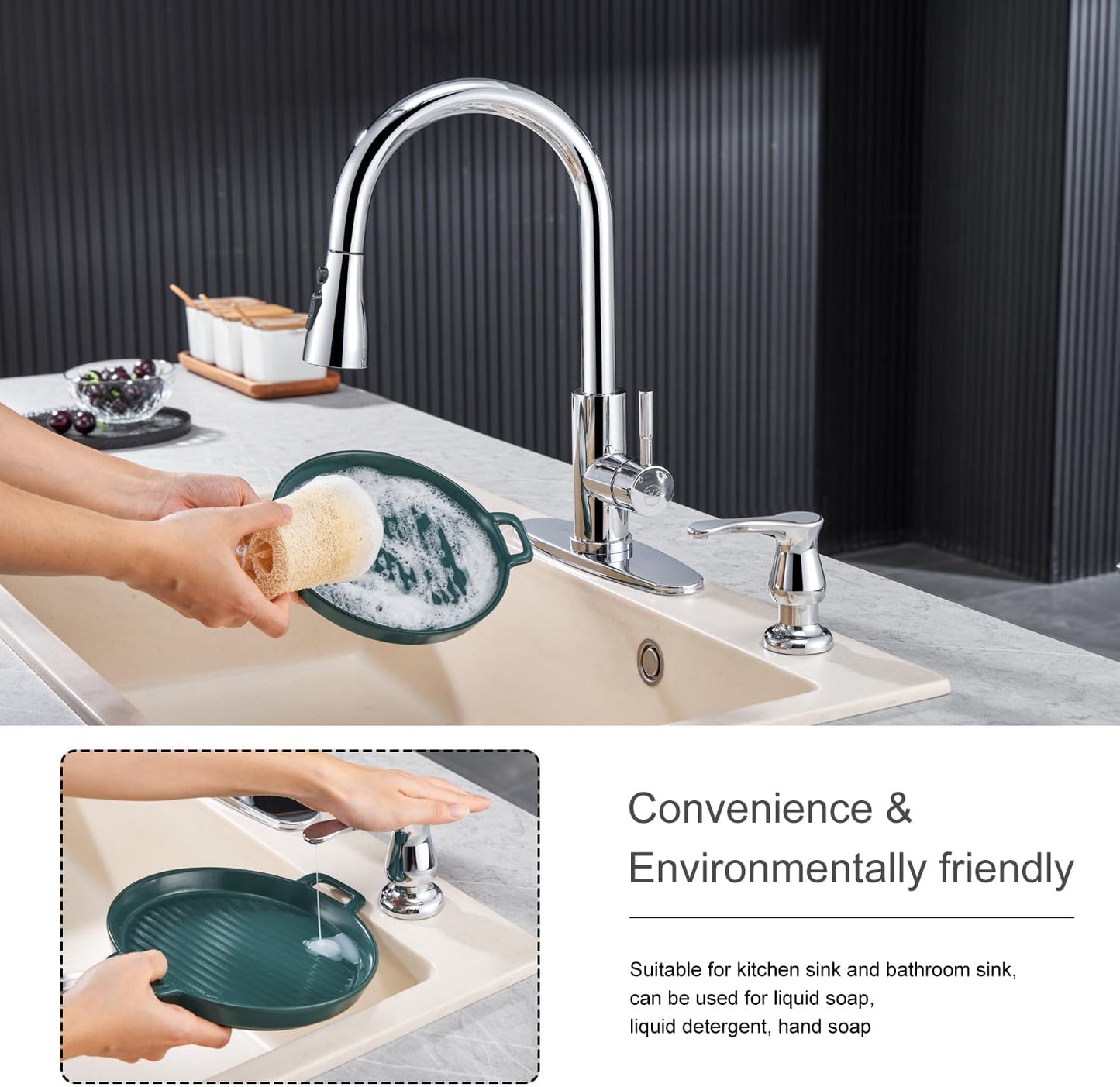 GAGALIFE Kitchen Sink Soap Dispenser Brushed Nickel, Under Sink Soap Dispenser with 40" Silicone Extension Tube Kit,Say Goodbye to Frequent Refills