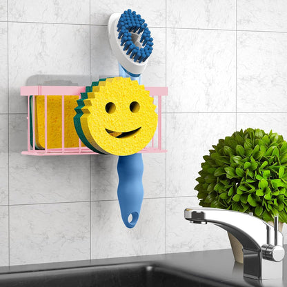 MURLONG Sponge Holder Smiley Face, Sink Caddy for kitchen Sink, Kitchen Organizer Sponge Holder with 2 PCS Suction Cups/1 PCS Adhesive Strips, Designed for Sponge, Soap, Dish brush, Scrubber-Black