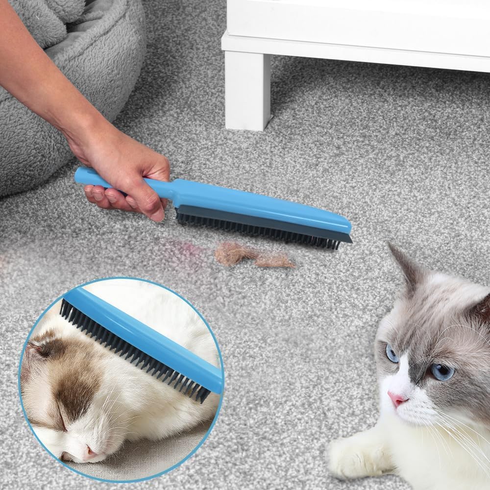 LandHope Carpet Rake for Pet Hair Remover Long Handle with Squeegee, Rubber Broom Carpet Brush Non Scratch Bristles Fur Remover Indoor Outdoor Push Broom for Cat Dog Hair Hardwood Tile Windows Clean