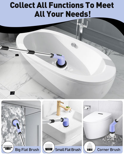 Electric Spin Scrubber for Cleaning Bathroom, Shower Scrubber Cordless Cleaning Brush with IPX7 Waterproof & 2 Speed, 3 Brush Heads, Bathroom Cleaning Supplies for Shower Tub Kitchen Tile Toilet White