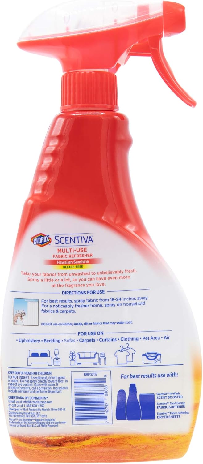 Clorox Scentiva Fabric Refresher Spray, Pacific Breeze and Coconut Scent for Household Fabrics, Odor Refresher for Upholstery, Curtains, Bedding, and Carpets, Non-Bleach, 16.9 Fl Oz