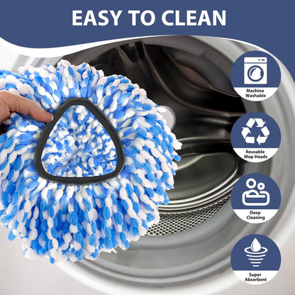 Nuorest Spin Mop Replacement Set for O-Ceda EasyWring 1-Tank System, Includes 2 Mop Head Replacement, 1 Mop Handle (30-58in Adjustable 4-Section Pole), 1 Spin Base