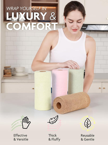 Fantasticlean Kitchen Towels - 40 Sheets - Reusable Washable Dishcloth Rolls, Super Absorbent, Premium Microfiber Cleaning Cloths, 10'' by 10'' (Beige, MossGreen)