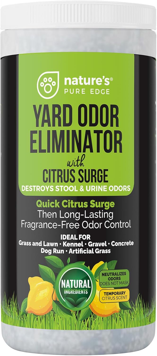 Nature's Pure Edge Yard Odor Eliminator. Perfect for Artificial Grass, Patio, Kennel, and Lawn. Instantly Removes Stool and Urine Odor. Long Lasting. Kid and Pet Safe.