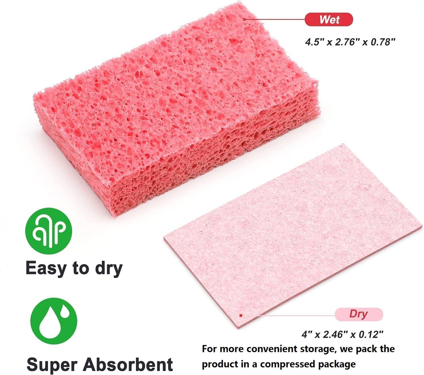 Cellulose Sponges,Heavy Duty Scrub Kitchen Sponge,Clean Tough Messes Without Scratching Sponges Kitchen,Pop Up Eco Sponges DIY Orange (6 Pack)