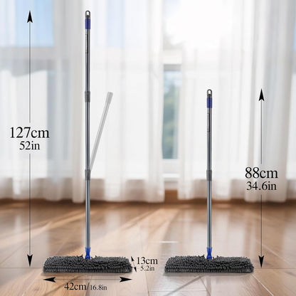 MASTERTOP Microfibre Flat Mop, Extended Wet Dry Large Floor Mop with 5 Reusable Pads & Telescopic Handle, Dust Mops for Laminate Wooden Hard Floor Vinyl Tile Floors Cleaning - Send 1 Cleaning Scraper