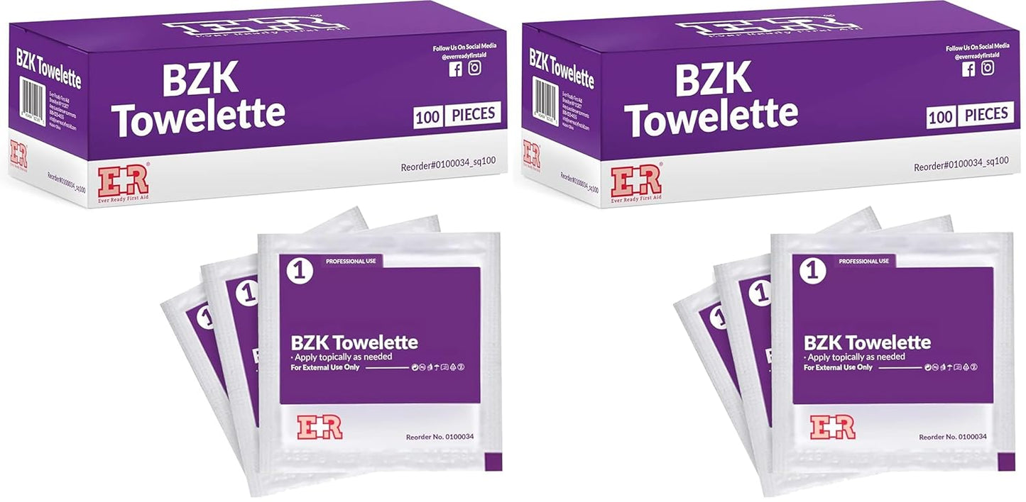Benzalkonium BZK Wipes [Pack of 100] – 5”x7” Antiseptic Towelettes, First Aid Hand Wipes, Individually Wrapped for Skin Cleansing