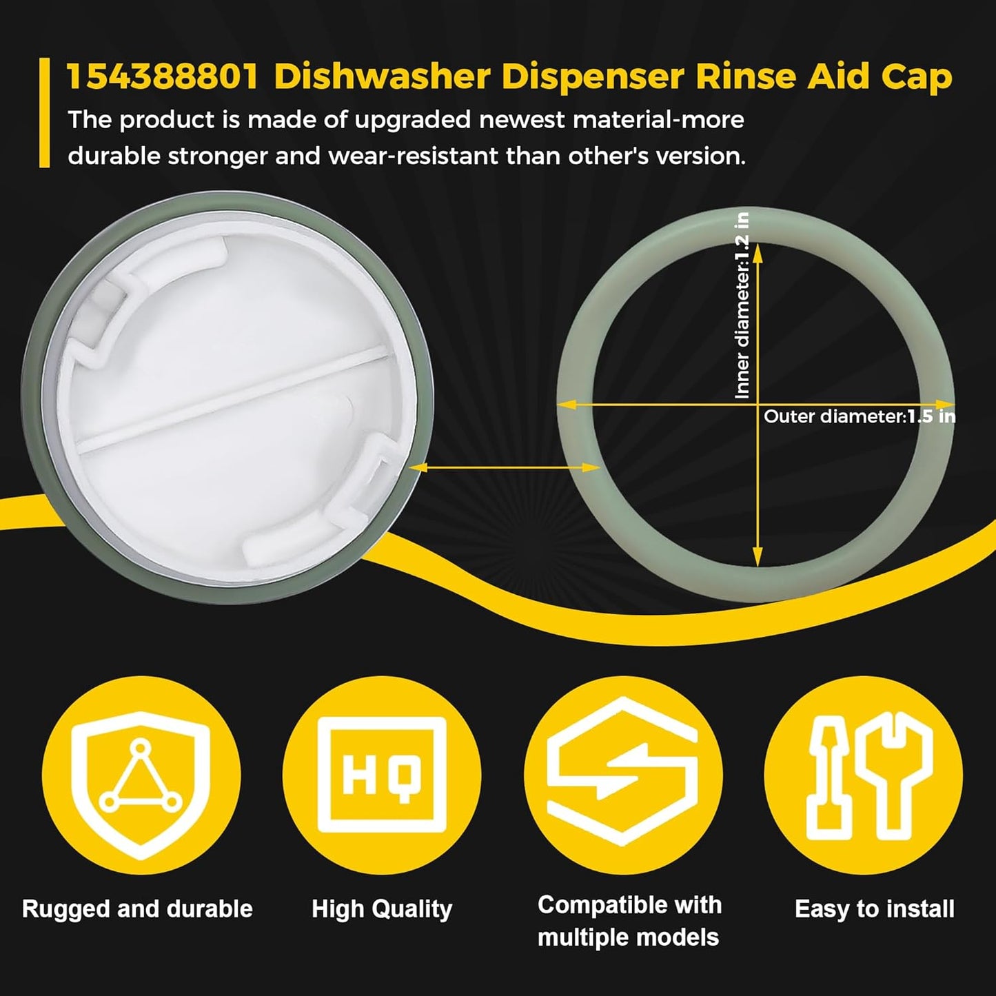 154388801 Dishwasher Dispenser Rinse Aid Cap For Frigidaire Kenm0re Dishwasher Replaces 890363 AP2109579 PS421128 EAP421128
