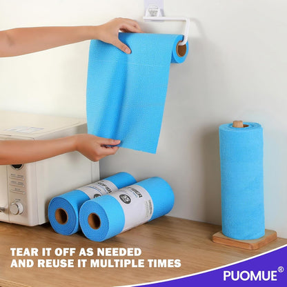 Puomue 55 Pack Microfiber Cleaning Cloth Roll, Tear Away Reusable Towels, 11" X 9", Ultra Absorbent & Lint Free Microfiber Cloth for Cleaning Cars, Kitchen, Window, Home and Shop, Grey