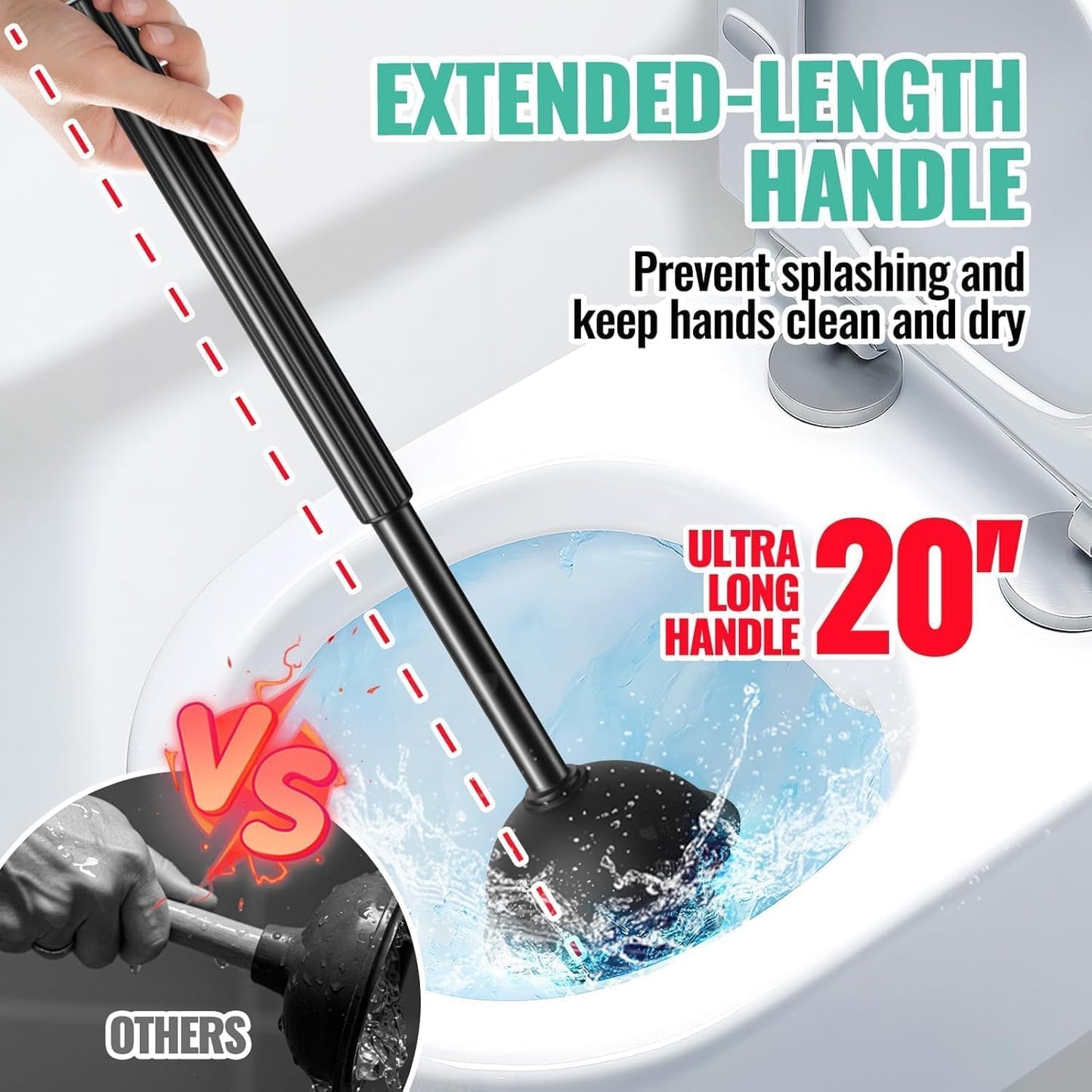 2 Pack 4 in 1 Toilet Brush and Plunger Set with Crevice Cleaning Brush, Toilet Plunger and Brush Set with Extra Long Handle, Plungers for Bathroom Accessories, Toilet Plunger with Holder, Black, Pack