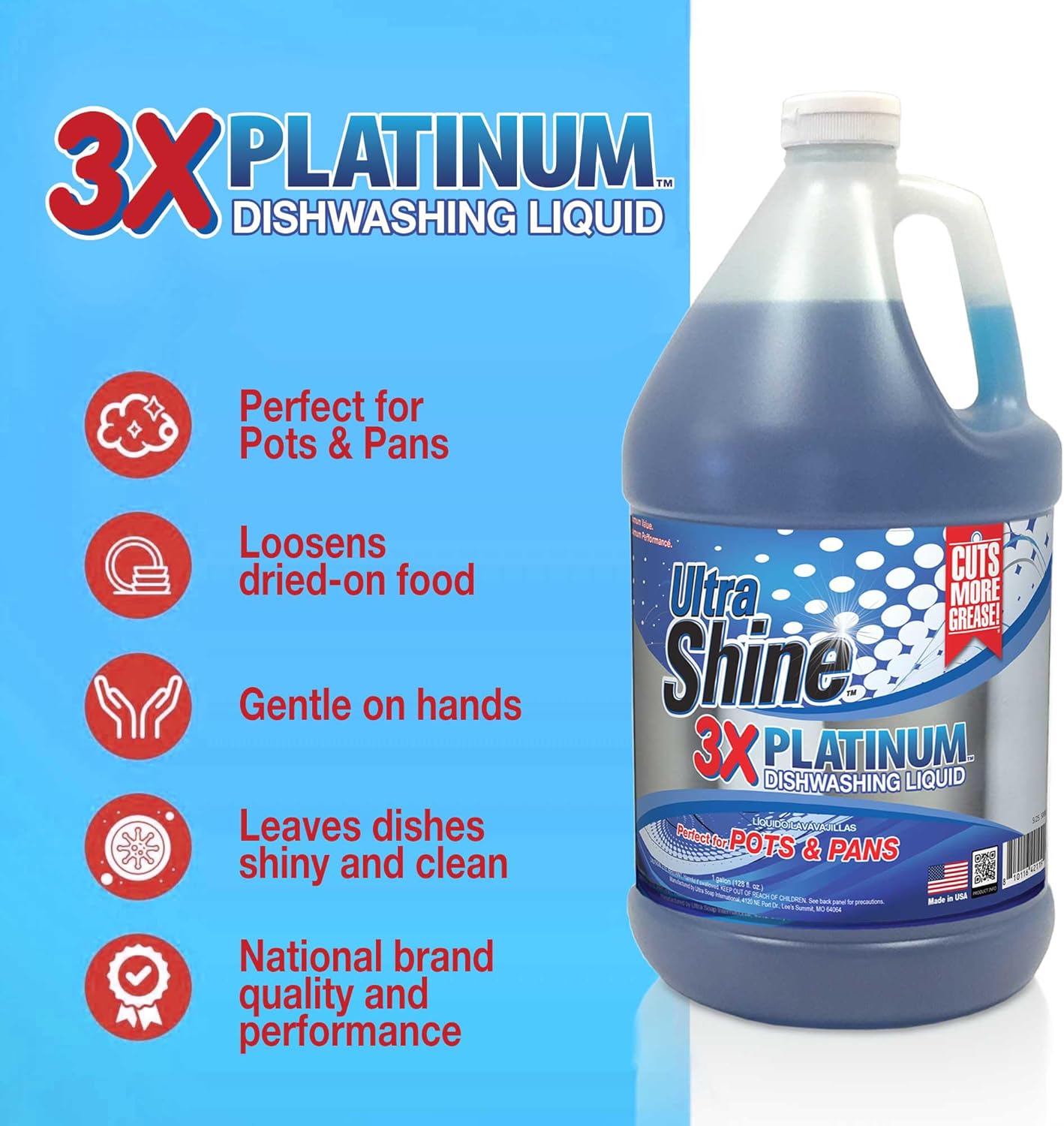 Ultra Shine 3X Platinum Bulk Dishwashing Liquid, Powerful Grease Remover, 5-Gallon - Concentrated Dish Cleaner Soap for Commercial Kitchens, Restaurants & Home Cleaning, Gentle on Hands & Skin