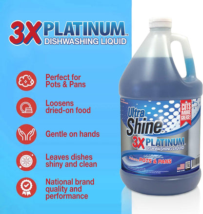 Ultra Shine 3X Platinum Bulk Dishwashing Liquid, Powerful Grease Remover, 5-Gallon - Concentrated Dish Cleaner Soap for Commercial Kitchens, Restaurants & Home Cleaning, Gentle on Hands & Skin