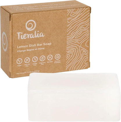 Dish Soap Bar with Bamboo Soap Dish Tray – Solid Dish Soap Block, Eco Friendly Non Toxic Plant Based Dishwashing Soap, Fragrance Free, Zero Waste, Biodegradable Kitchen Soap (5.64 oz)