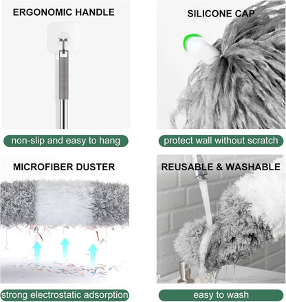 SetSail Extra-Long Dusters with Extension Pole 100-inch for Cleaning, Bendable Microfiber Head Washable Ceiling Fan Duster for High Ceilings, Furniture