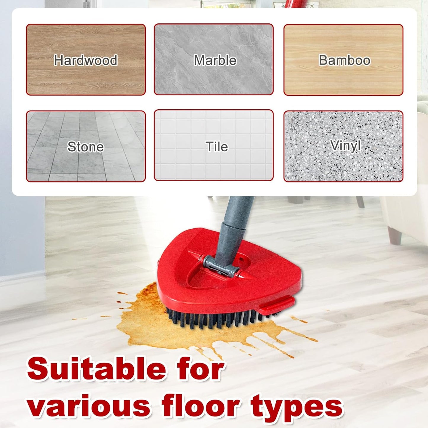 Mop Handle for Ocedar, Spin Mop Handle for O Cedar, 4-Section 30" to 58" Extendable Mop Handle Replacement for Ocedar, Mop Stick and Base for Ocedar Floor Cleaning, American Threaded Joint