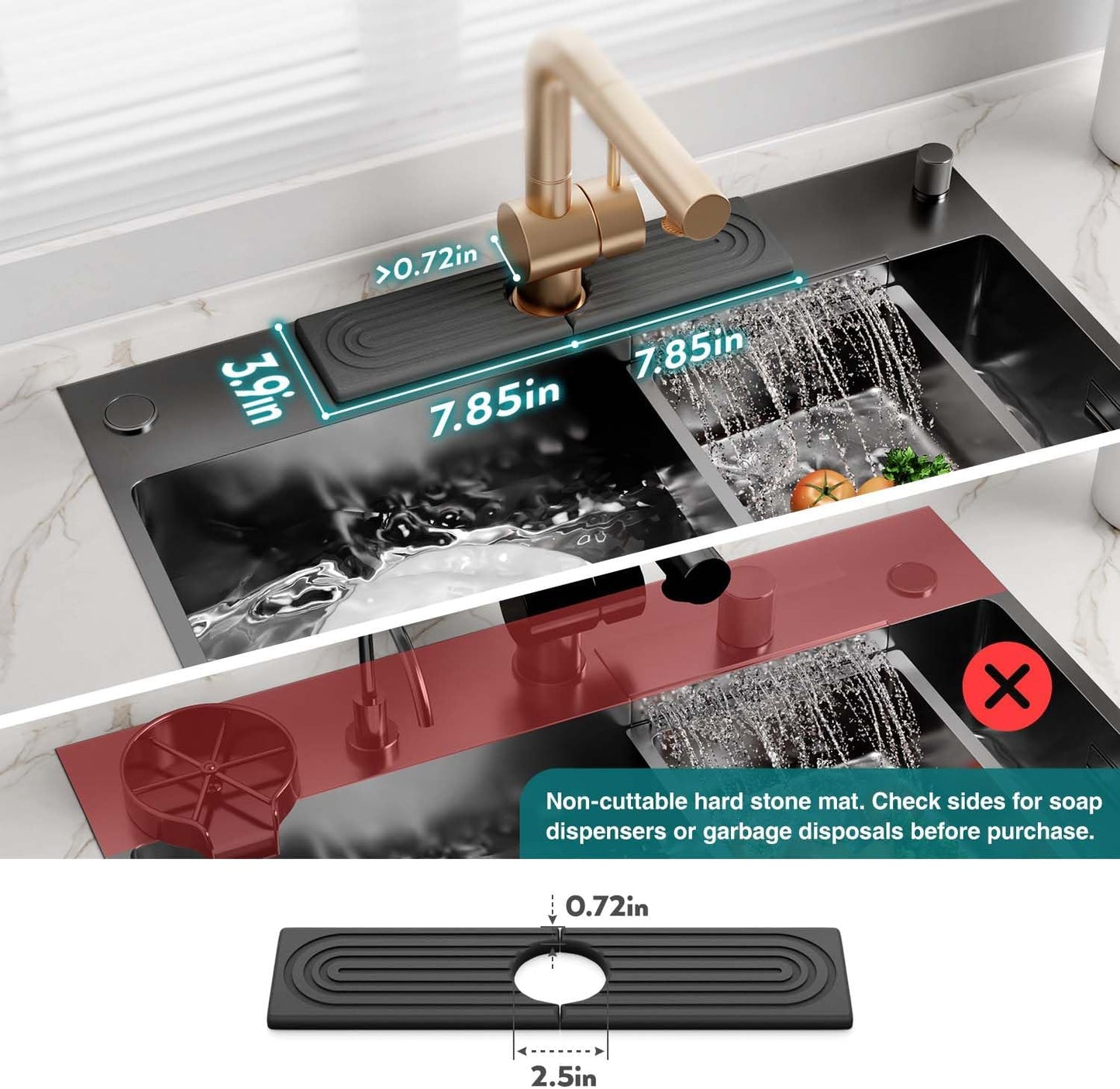 Eormoe Faucet Mat for Kitchen Sink – Diatomite Stone Drying Mat & Sink Protectors, Prevent Moisture – Sink Splash Guard Water-Absorbing Stone Tray for Bathroom Counter (Light Grey, 23.6" x 3.9")