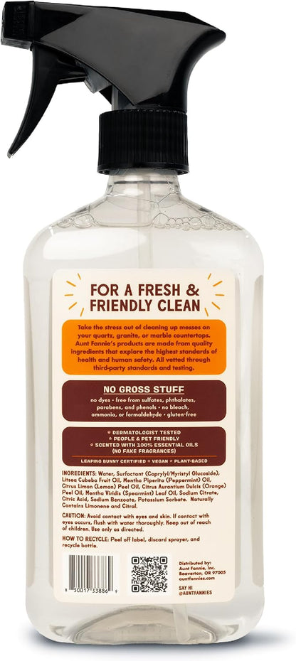 Aunt Fannie's Granite and Stone Cleaner, Plant Based Daily Countertop Spray for Granite, Stone, Marble, Soapstone, Quartz, Slate, Laminate, and other Sealed Surfaces, Bright Lemon Scent, Pack of 1